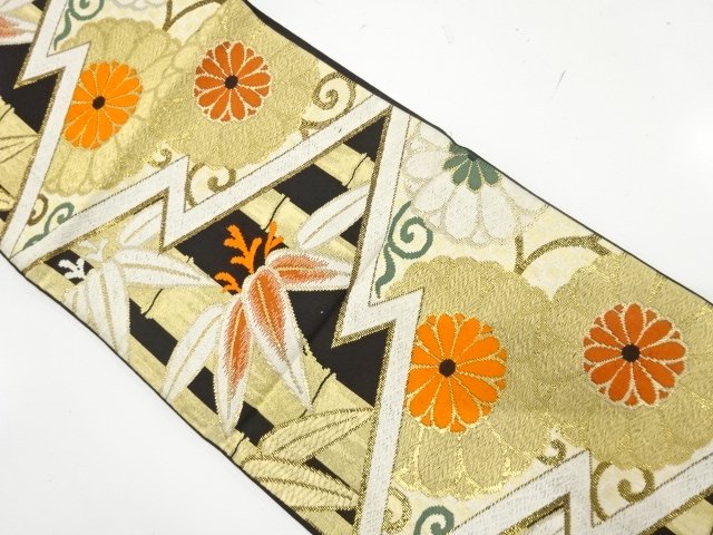 アンティーク　竹笹に菊唐草模様織り出し袋帯（材料）